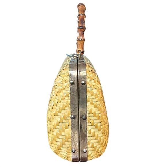 Vintage Rich’s Wicker Handbag Bamboo Top Handle Italian Woven Rattan Purse - Picture 5 of 15